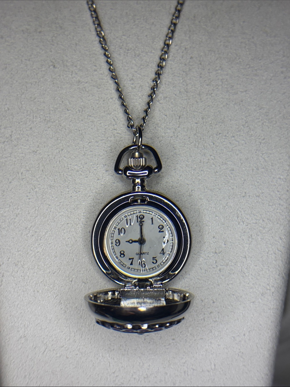 Silver Pocket Watch Pendant Necklace - Classic Silver Tone